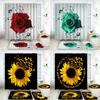 Art Flower Shower Curtain Set With Non-Slip Rugs Toilet Lid Cover Bath Mat Sunflower Shower Curtain Waterproof Bathroom Decor