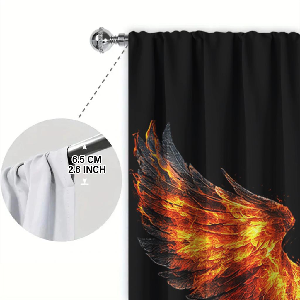 2pcs Dazzling Flamelike Wings Printed Curtain for Home Decor - Rod Pocket Window Treatment for Bedroom, Office, Kitchen