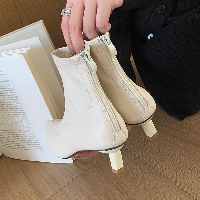 Módní Dámské Moderní Dámské Kotníkové Boty s Nízkým Podpatkem Boty Módní Špičaté Dámské Strečové Krátké Boty Zipy Boty Lodičky