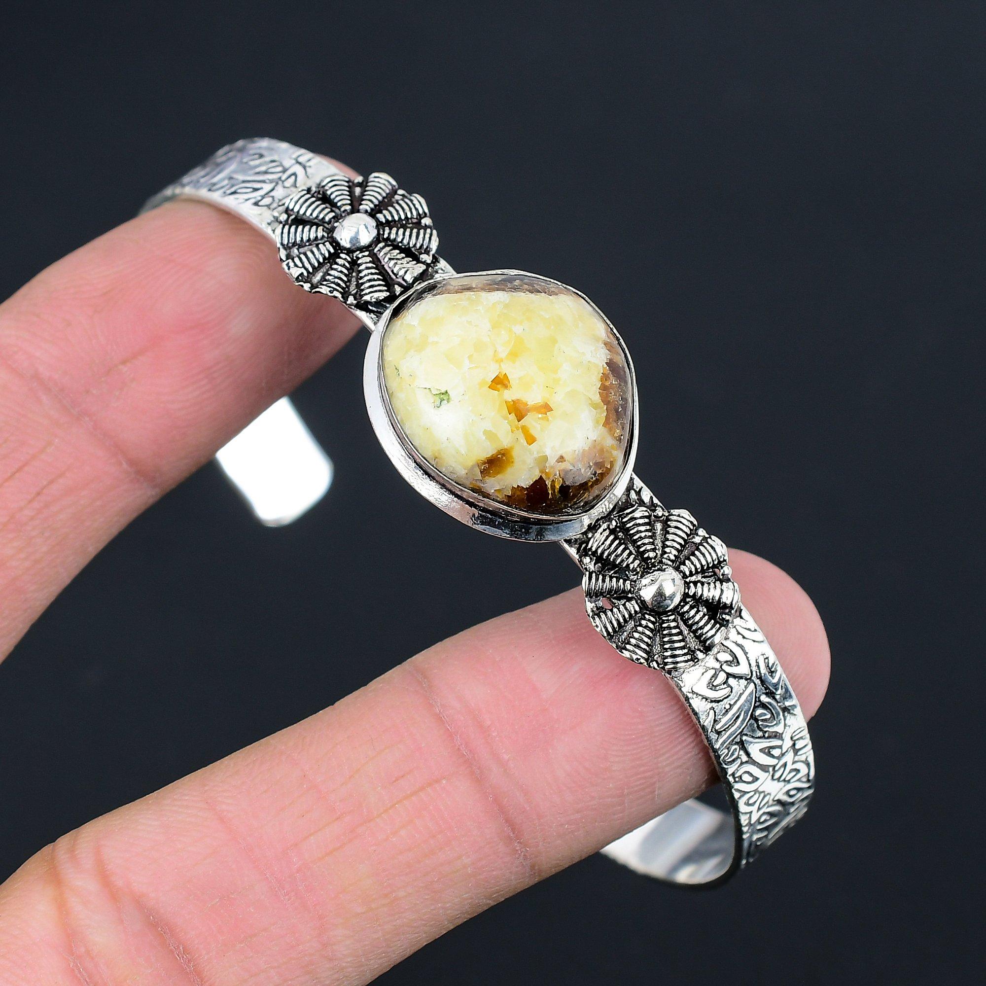 

Friendship Day Deal Septarian Gemstone Root Chakra Bangle 925 Sterling Silver Adjustable