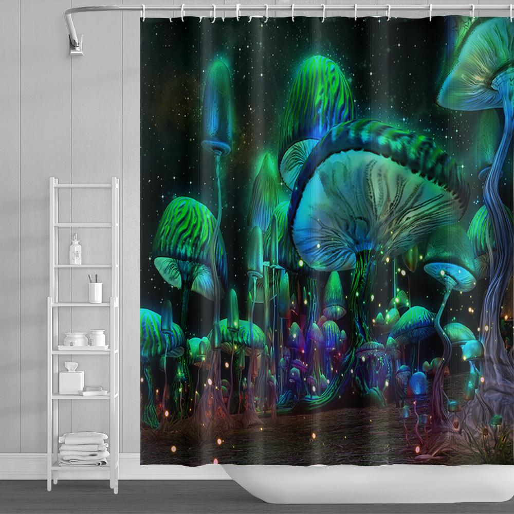 MEHOFOND Duschvorhang Mit Pilz & Wald-Motiv – 183 X 183 Cm, Wasserdicht, Inkl. 12 Haken – Botanische Deko