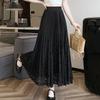 ZANZEA Women Elastic Waist Front Lace Patchwork Casual Pleated Skirts