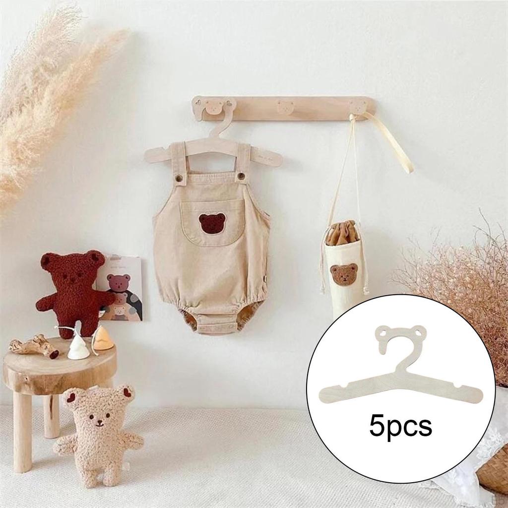 5 Pieces Children Clothes Hanger Wooden for Boys Girls Kids Present Gifts