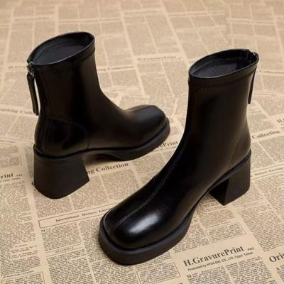 Fashion High Heels Platform Ankle Women Boots Designer Chunky Elegant Office Leather Shoes 2024 Trend Party Casual Winter Botas Mujer