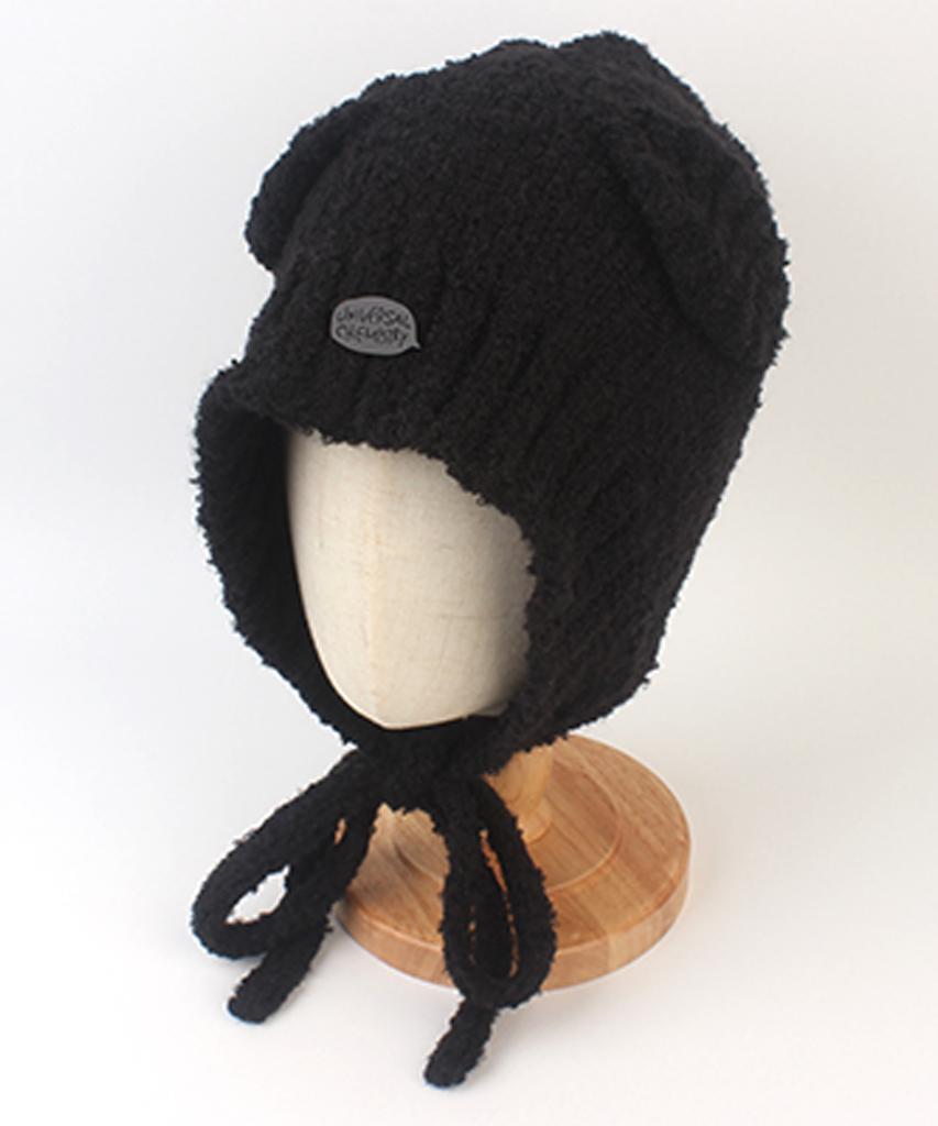 Yunibeosyeolkemiseuteuli Bear Knit Black Bonnet Hat