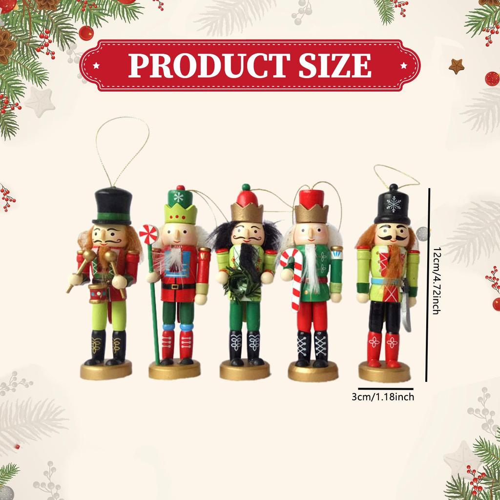 5x Christmas Nutcracker Hanging Ornaments Tree Decorations Puppet Wooden for Table Decor