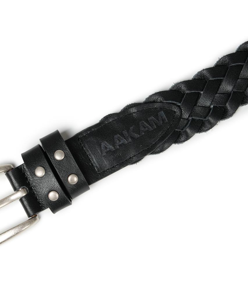 AAKAM 30Mm Braided Western Leather Belt (Black)