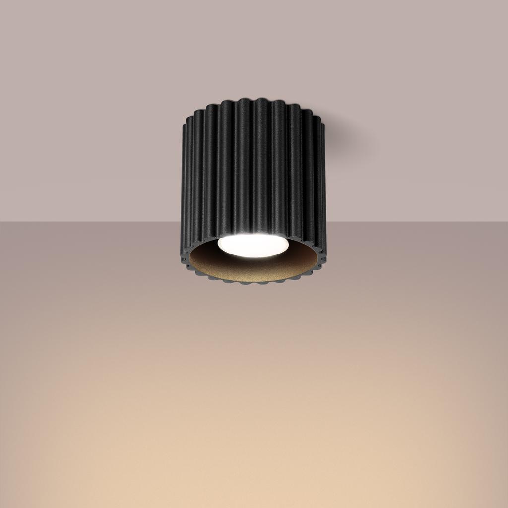 Spot Sufitowy Nowoczesny Ryflowany Okrągły Czarny 10 Cm 1Xgu10 10W Aura Sollux Lighting