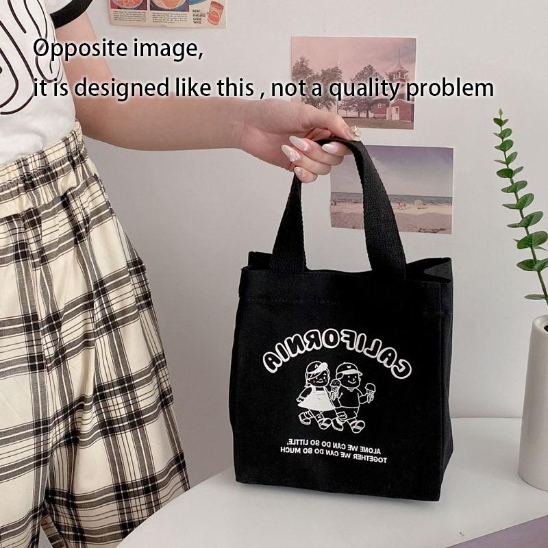

Cute Lunch Bag Canvas Lunch Box Picnic Tote Cotton Cloth Small Handbag Pouch Dinner Container Food Storage Bags For Ladies Practical Use