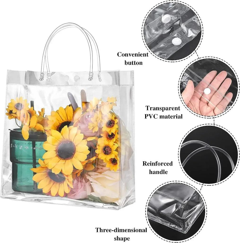 6 Pack Clear Gift Bags with Handle Reusable Plastic Bags Small Gift Wrap Tote Bags for Gifts Wedding Party Favors Baby Shower