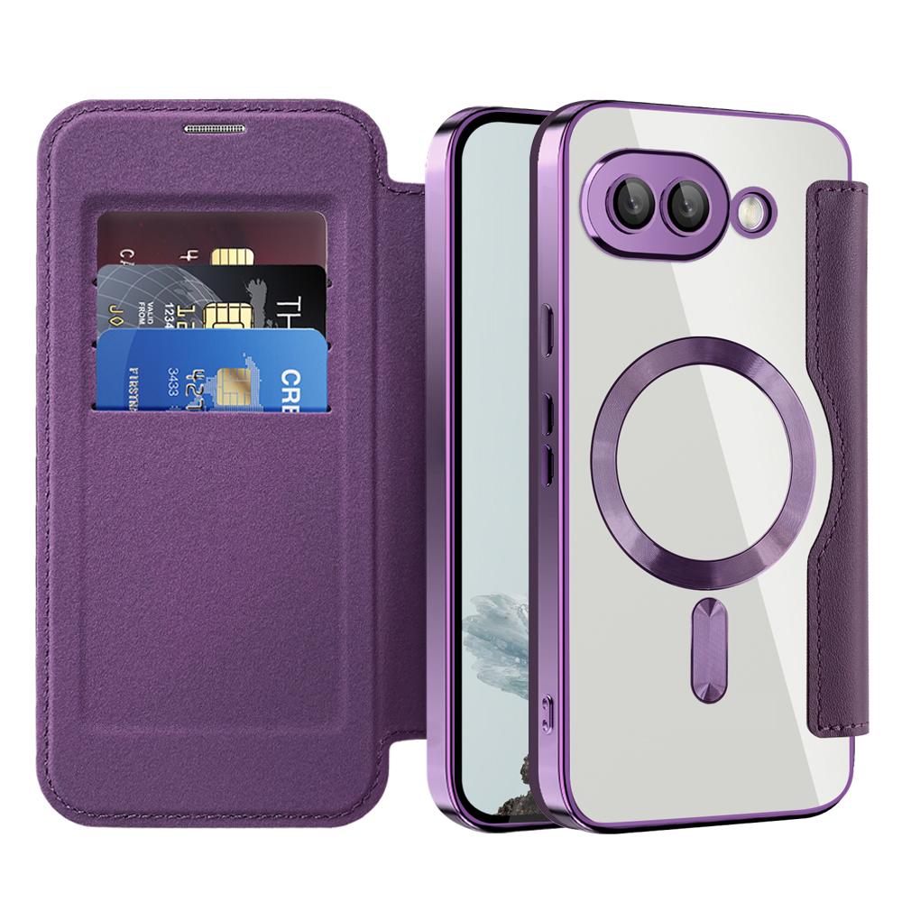 

For Google Pixel 9a Case Compatible with MagSafe RFID Blocking Leather Phone Cover Brown