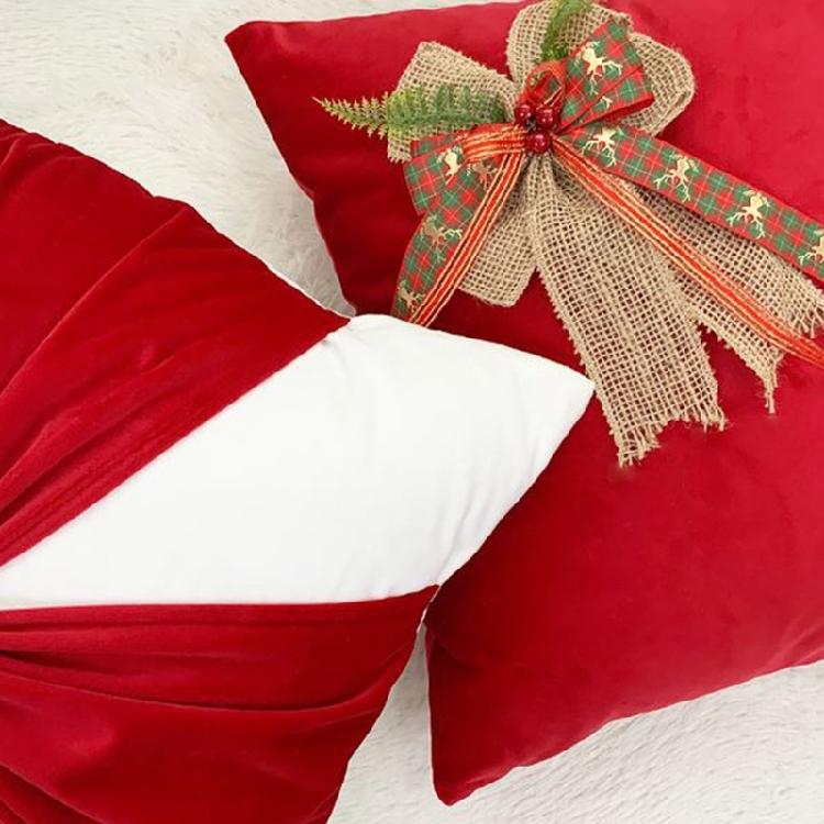 Christmas Cross Bowknot Velvet Cushion Pillow with Filler for Home Couch Sofa