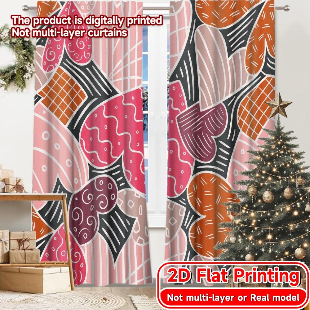 

2D Flat Printing 2pcs Hearts Mosaic(1) Chic Curtains&Window Treatment Versatile Polyester Fabric Curtains Versatile All Use for 100*130 Grommet Top 1pcs