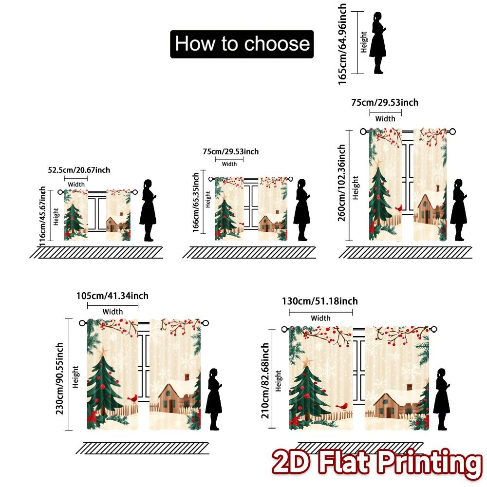 Set Of 2 Modern Curtains Christmas Cabin Snowflakes Cardinal Minimalist Durable Polyester Fabric Gifts Curtain