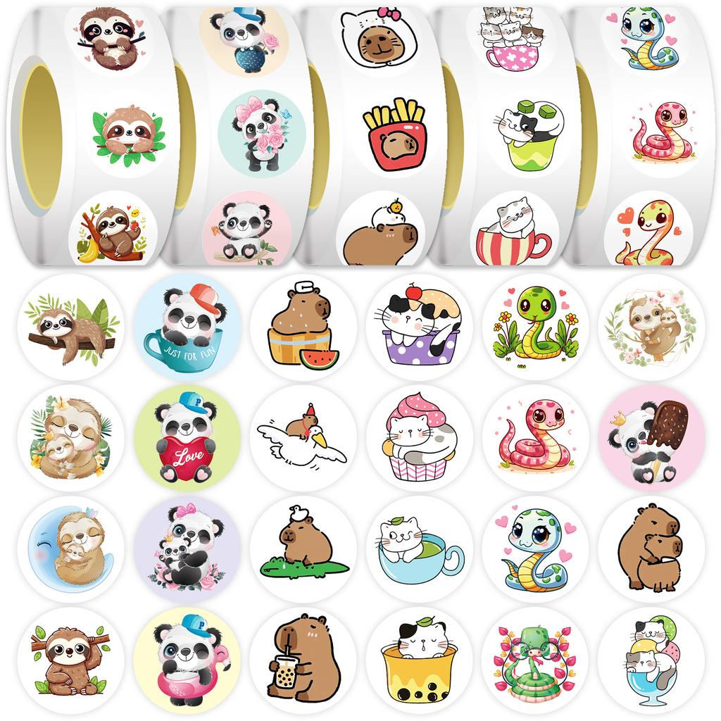 500pcs/roll Reward Stickers Cartoon Sealing Roll Stickers Hand Account Materials Decorative Envelopes Cute Sealing Stickers