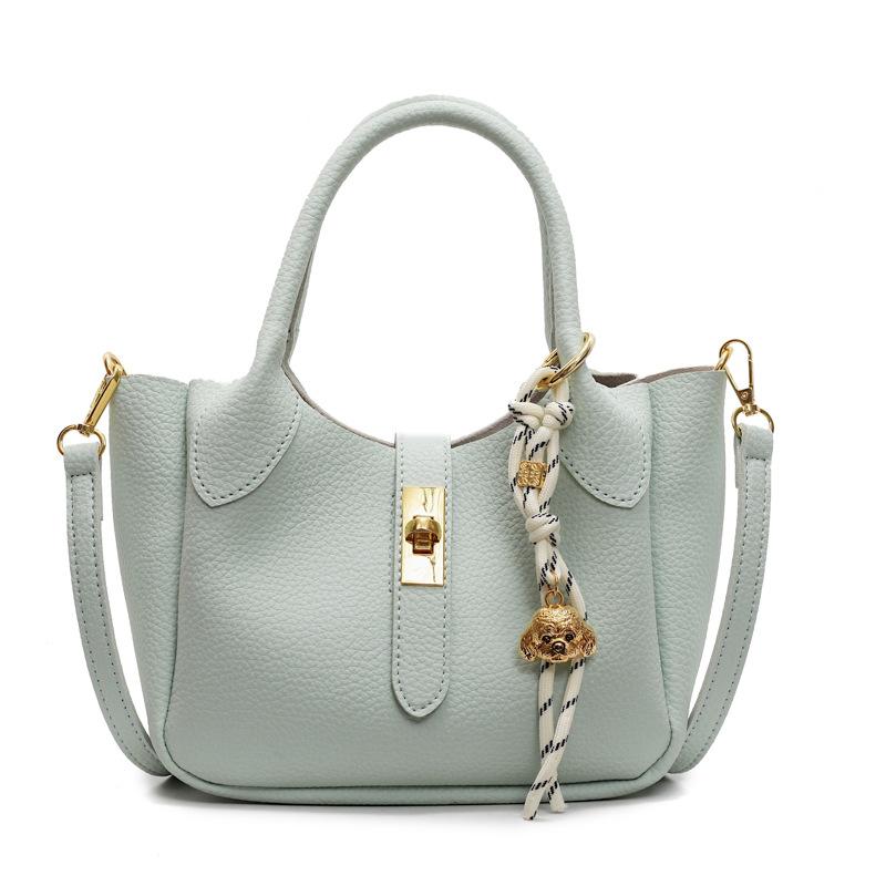 Korean version of trend temperament light luxury lychee pattern portable bucket bag women commute to work simple advanced sense messenger bag bag