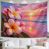 2D Flat - 2D Flat - 1pc 2D Flat Tapestry Tropical Flowers Blooming Against a Vibrant Sunset Over a Serene Beach, Capturing The Warm Hues of Dusk And T