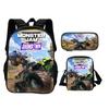 Monster Jam Backpack Pencil Box Shoulder Bag 3Pcs Set Cartoon Printed New Trendy Student School Best Campus Companion