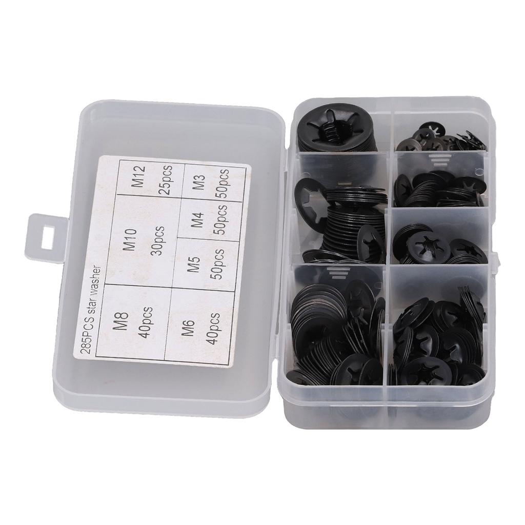 285Pcs Washer Internal Tooth Lock Fastener M3 M4 M5 M6 M8 M10 M12 Set Kit
