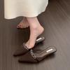 Baotou Rhinestone Half Slippers Women's Wear 2025 Summer New Fashion Pointed Cool Slippers Thin Heel Lazy Muller Shoes