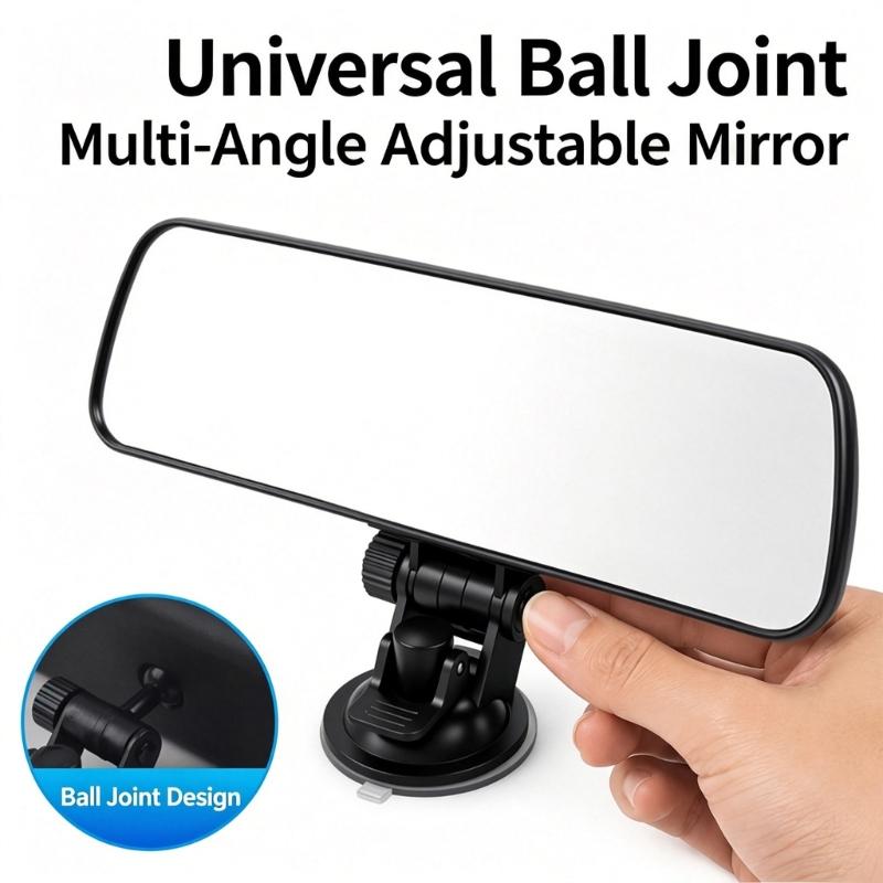 Universal Replacement Inside Car Mirror, Black Rear View Mirror with Suction Cup Mount, Adjustable Bracket, and 22 x 6 cm Mirror Panel Area Use