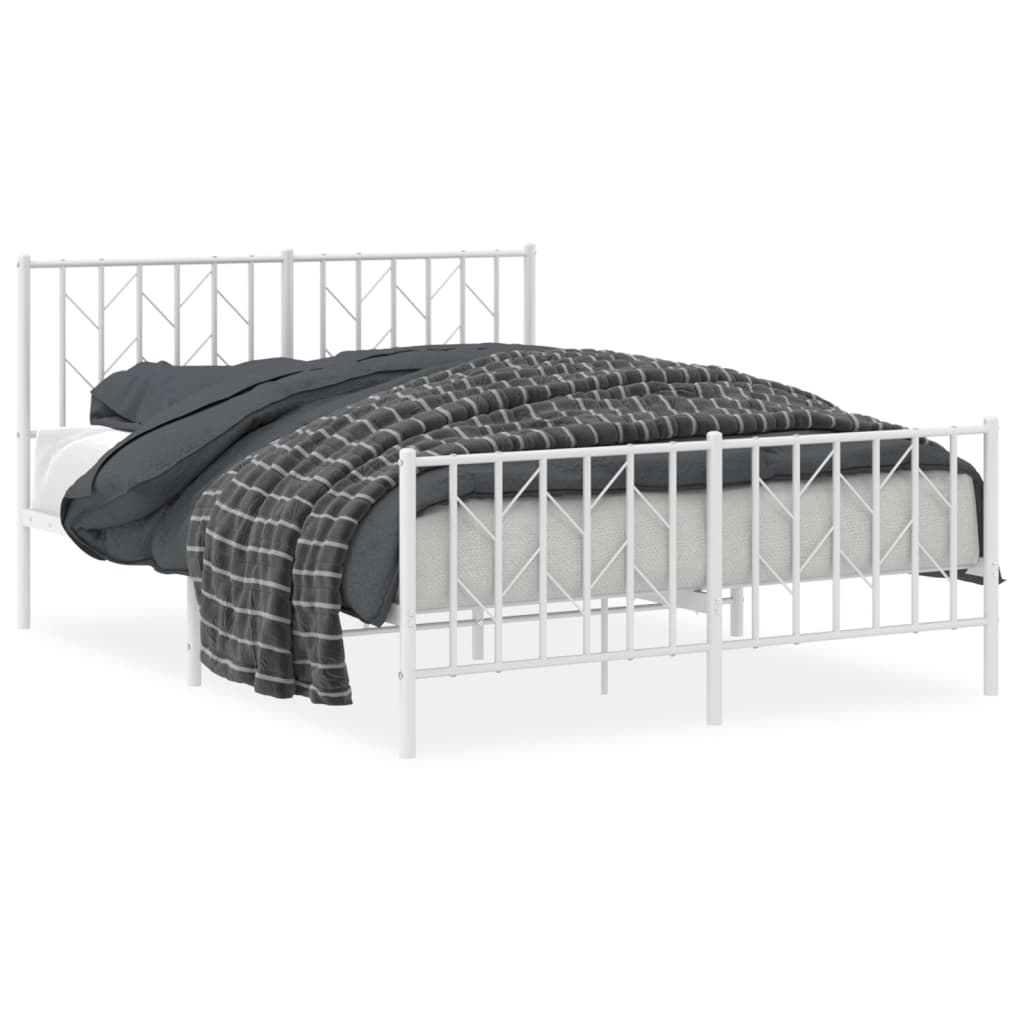 Metal Bed Frame with Headboard and Footboard White 135x190 Cm