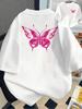 Pink Butterfly Printing Tshirts Summer Unisexs T Shirts Basic Oneck Short Sleeve Tops Casual Unisex Clothes Graphic T Shirts