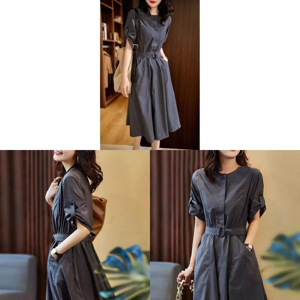Casual Fashion Workwear Dress With Knitted Fabric And Button Detail For Travel And Leisure