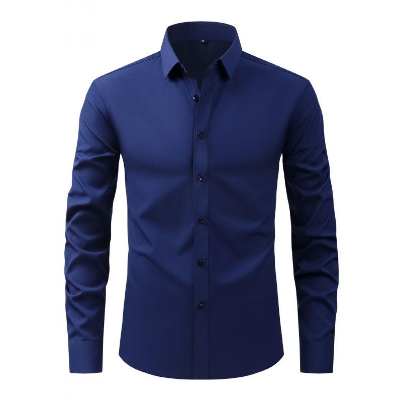 Herren Langarm Slim Fit Hemd mit Knöpfen Uni Schwarz