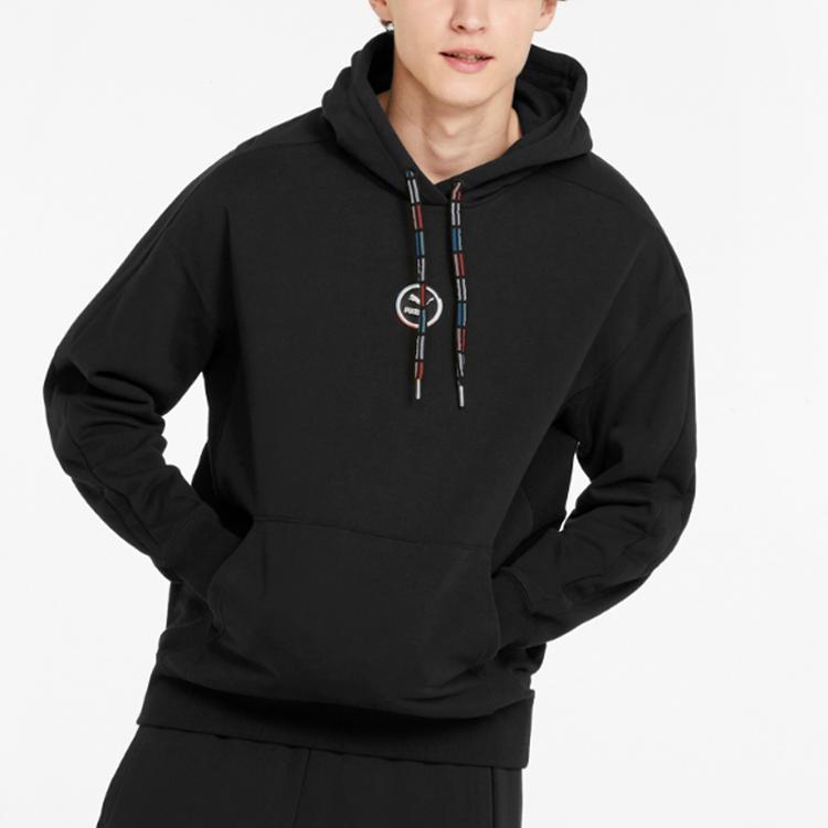 Puma Logo Print Cotton Drawstring Hoodie Unisex Hoodie Black 535374-01