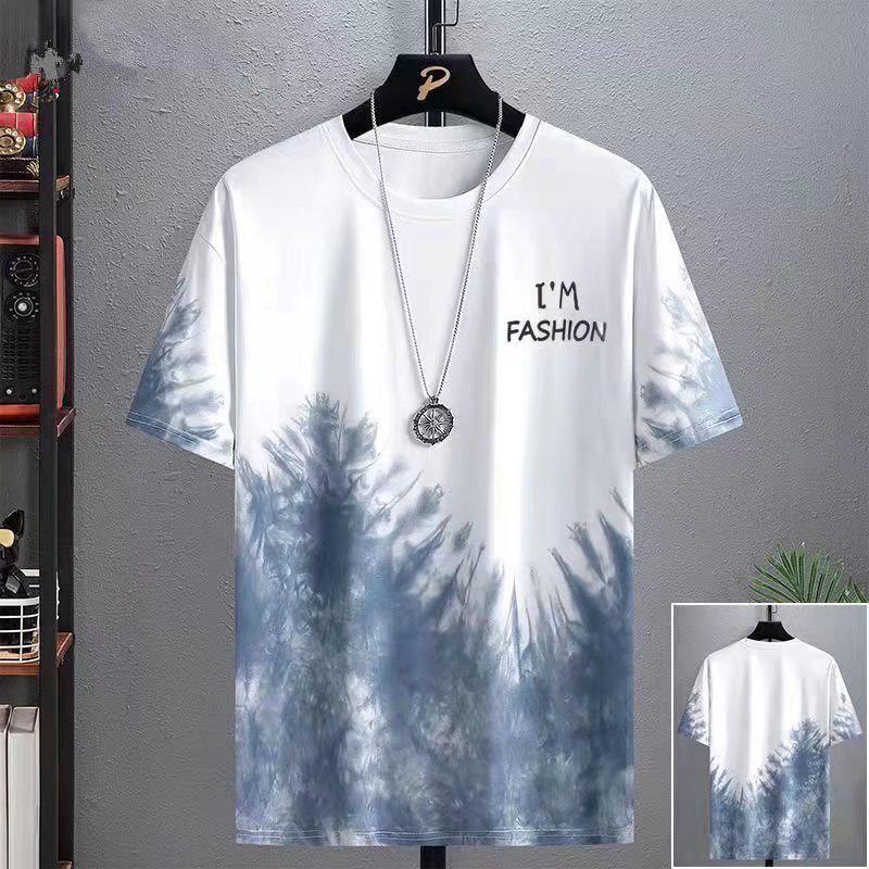 Gradient Summer Men's Loose Fit T-Shirt , Trendy Casual Short Sleeve