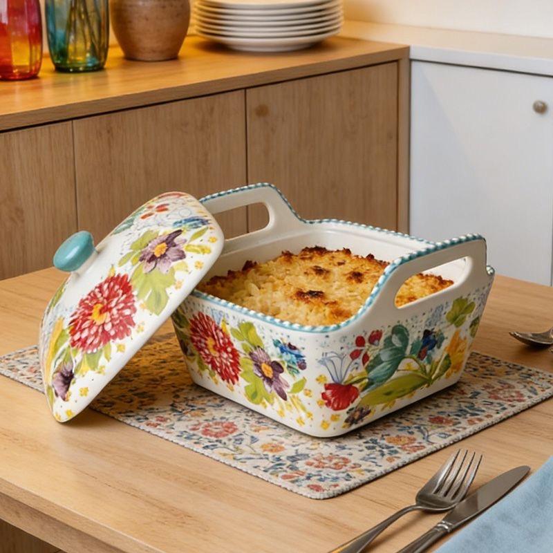 Große Keramik-Suppenschale mit Henkeln, Unterglasur, floral – Haus-Essgeschirr, Nudelschale