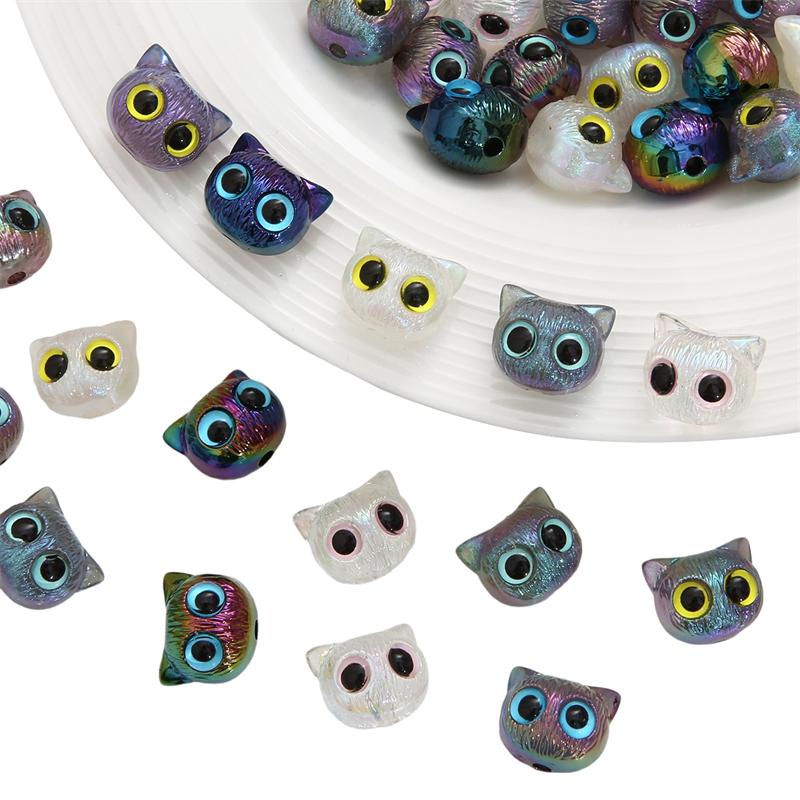 1pc Cartoon Big Eyed Cat Acrylic Owl 3D Cat Head Resin Beads Loose Spacer Beads For DIY Handmade Bracelet Material Jewelry Making Accessories