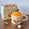 Large Orange Ceramic Mug with Lid & Spoon - Cute Gift for Girls & Best Friends, Perfect Birthday or Practical Souvenir.