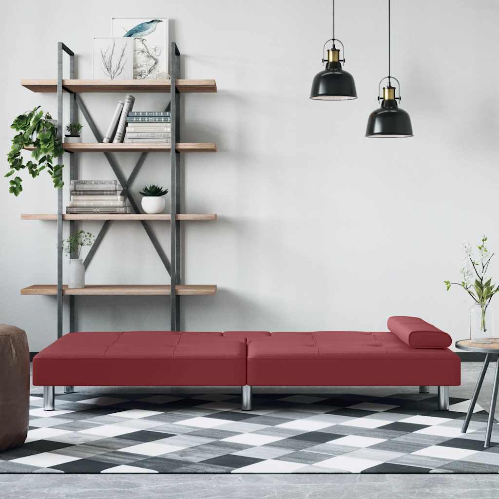 Sofa Bed with Drink Holders Red Faux Leather