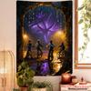 Stormy Adventure Tapestry  Kids on Bikes in Rainy Night Mysterious Glow Polyester 5161 in for Bedroom or Dorm