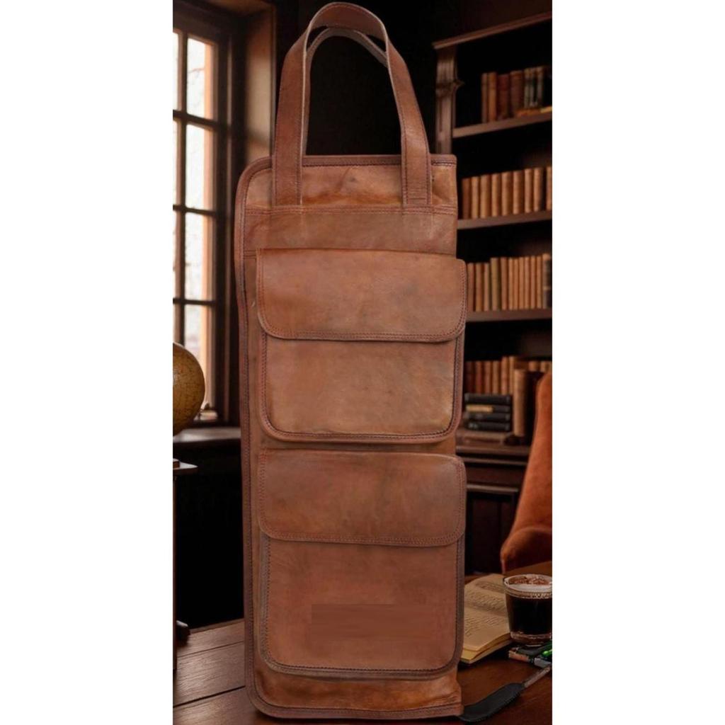 Leather Drumstick Bag Floor Tom Hooks | Holds 10-12 Drumsticks Mallets Brushes | Percussion Stick Bag with Strap & Handles