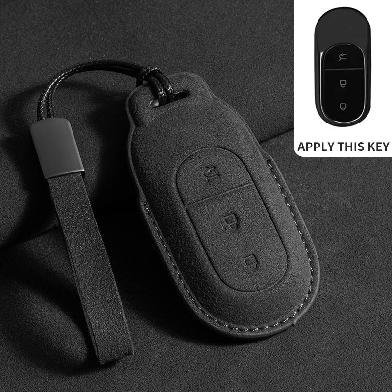 Suede Car Key Case Cover Shell Fob For Leapmotor T03 S01 C11 B10 C10 C16 Leather Car Key Case Cover Bag Car Interior Accessories