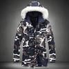 Camouflage Parka Pánská zimní bunda Pánská Velký kožešinový límec Módní Středně dlouhé kabáty Zimní kabát větší velikosti Pánská Parka Homme 5XL