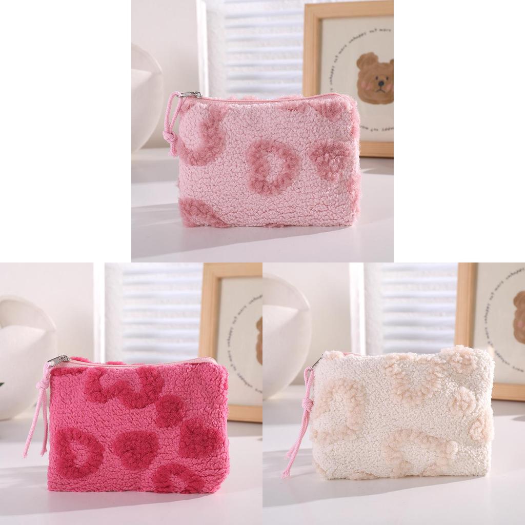 Plush Girl Heart Storage Makeup Bag Travel Organizer For Girls