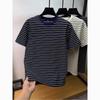 Classic Striped Short Sleeve T-Shirt Men's Crew Neck Summer Polo Shirt Half Sleeve T-Shirt Top Trendy Round Neck Fine Horizontal Stripe T-shirt