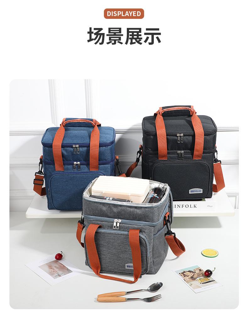 Large Double Deck Insulated Lunch Box Heavy Duty Polyester Cooler Bag Leakproof Waterproof Features Letter for Men Women Adults