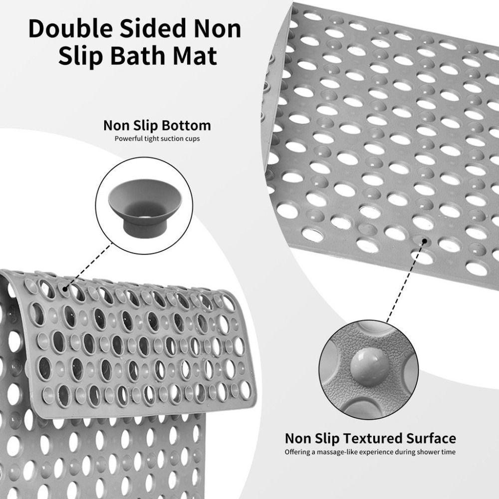 Suction Cups Shower Stall Mat Anti Slip Drainage Holes Bathtub Floor Mats Machine Washable Antibacterial Resistant Bathroom Mat