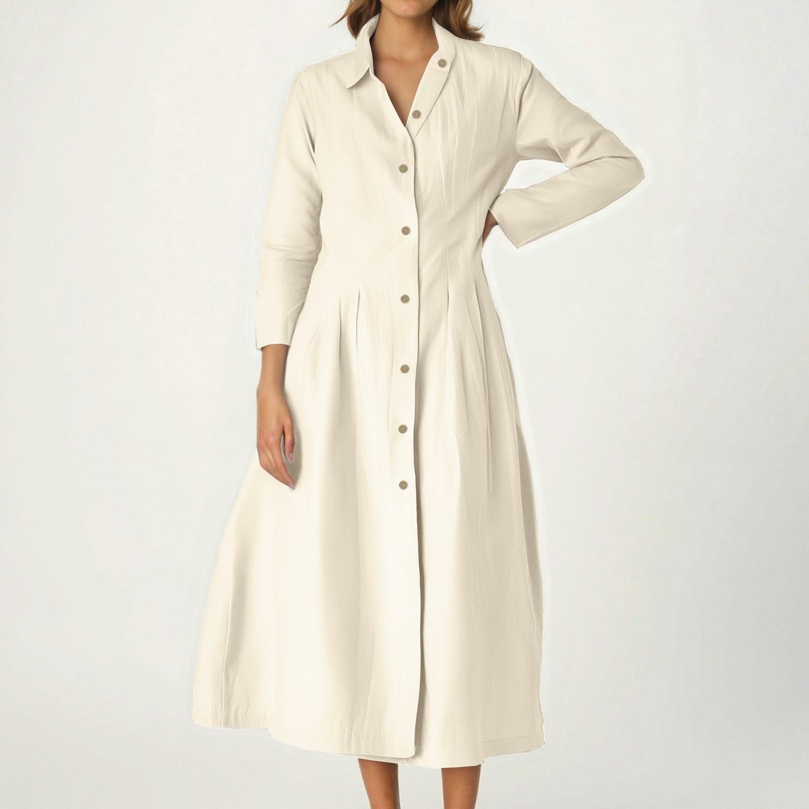 

Ladies Loose Comfortable Casual Fashionable Cotton And Linen Shirt Tie Buckle Long Sleeved Dress XL белый