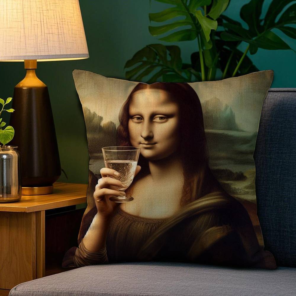 Modern Art Funny Mona Lisa Pillow Case Plush Fabric Soft Double Sided Print Sofa Cushion Cover Throw Pillow Covers