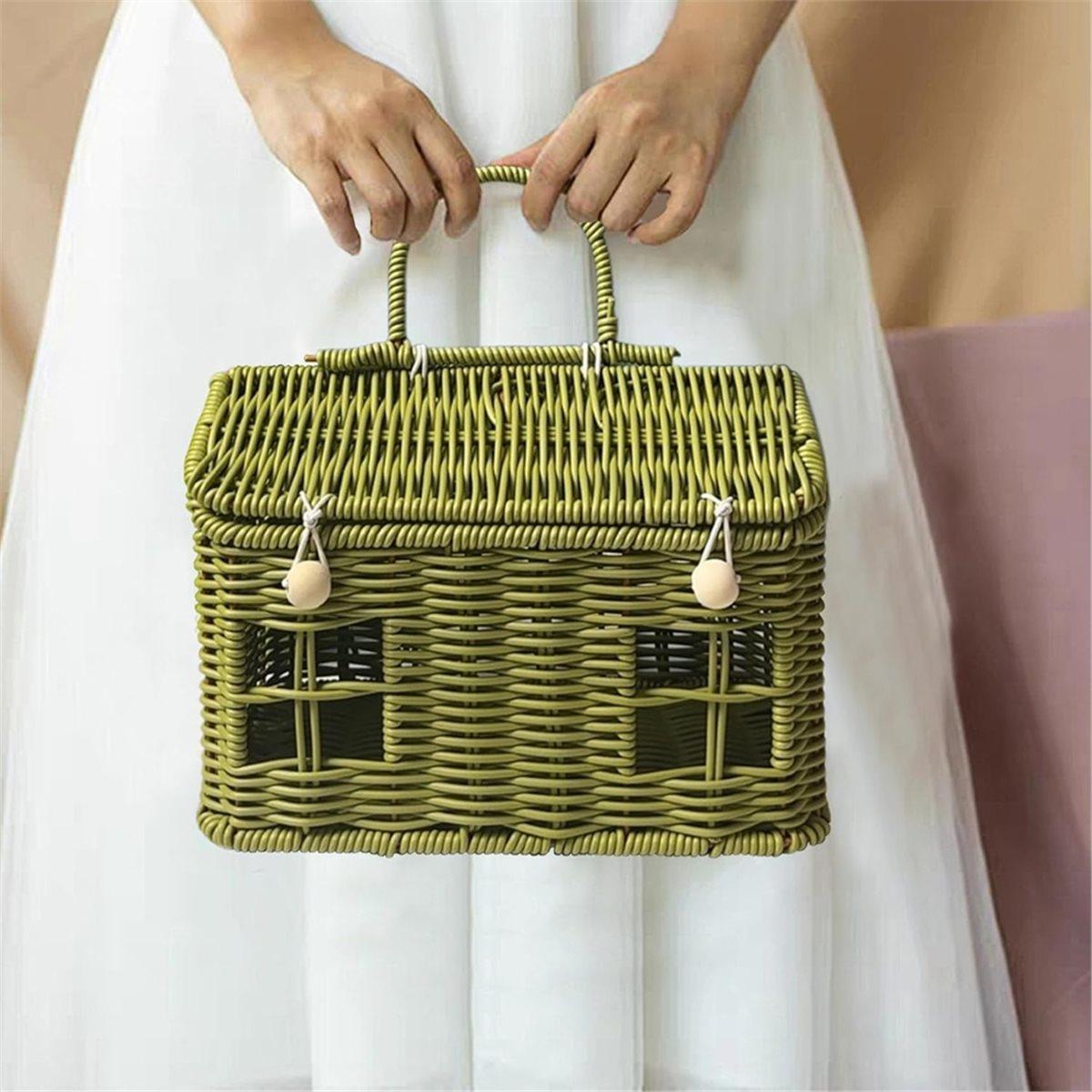 

Garden Harvest Basket, House Shaped Rattan Picnic Basket, Decorative Hand Woven Shelf Organizer,for Organizing, Storage. China Mainland