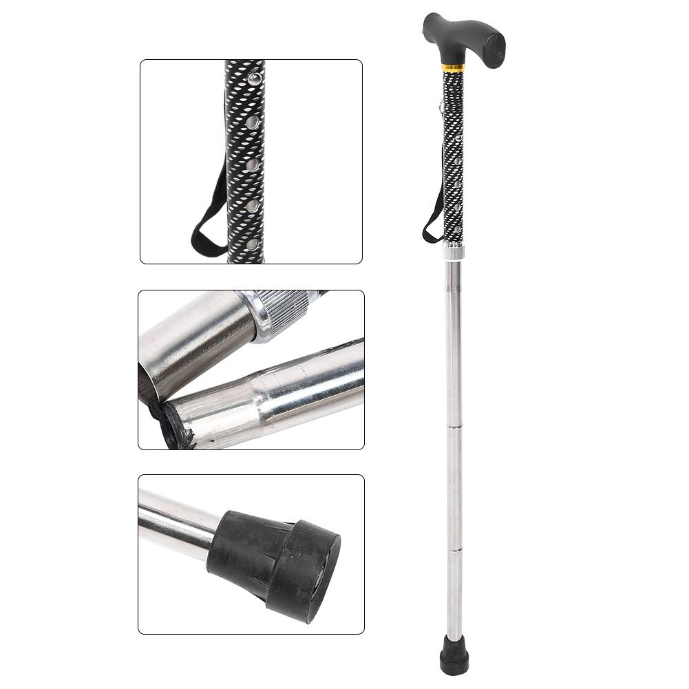 Walking Cane Adjustable Height Handle Crutch Folding Foldable Trekking Hiking Pole