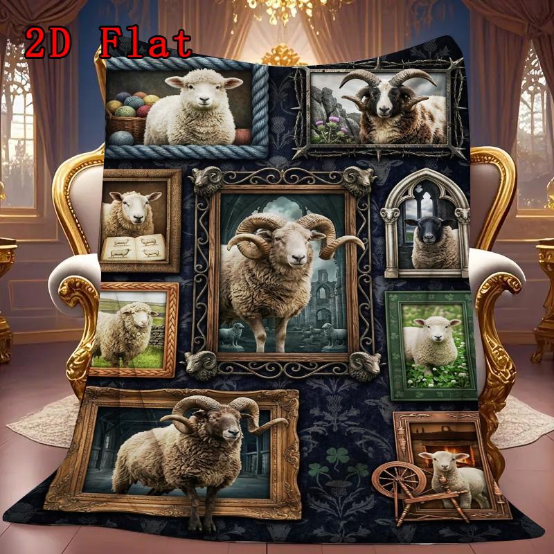 Sheep Portraits Gallery 2D Flat Pattern Flannel Blanket, High Quality All Seasons, Home Decor, Warmth and Comfort, Perfect for Christmas Gifts.