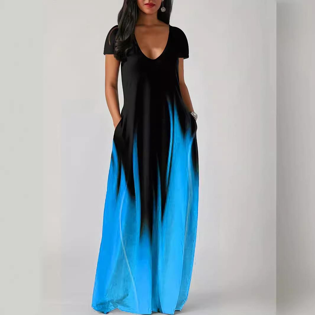 

GMXIA Летнее свободное повседневное сексуальное женское длинное платье с карманами Длинные платья XXL небесно-голубой