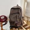 Retro Hong Kong Style Soft Leather Backpack, Men's and Women's Locomotive Style Backpack, College Student Schoolbag, Cool Waterproof Computer Bag